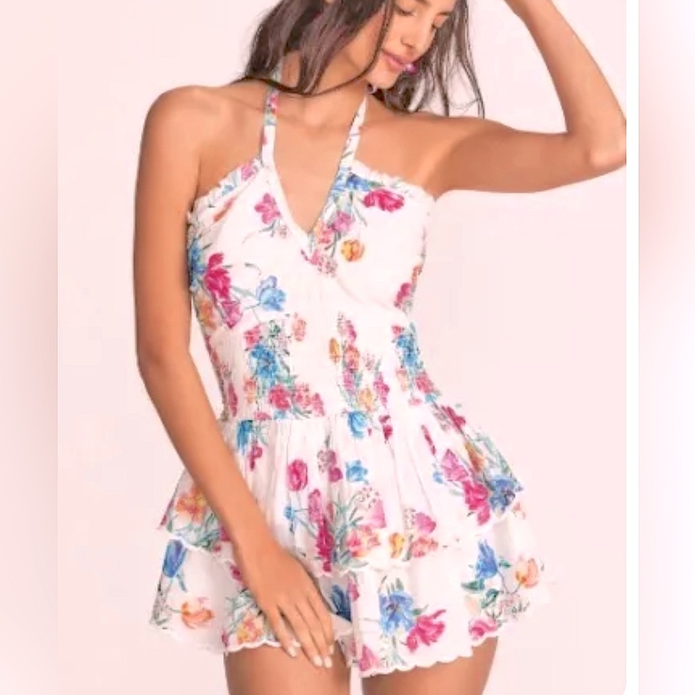 NWT LoveShackFancy Flower Halter Ruffle Dress